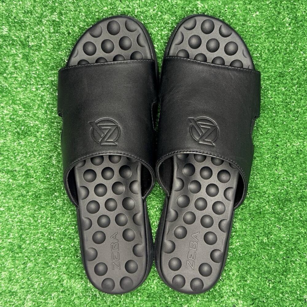 ZEBA Black Massaging Leather Sandals Men’s 10 Comfort Footbed ZS2202A NEW